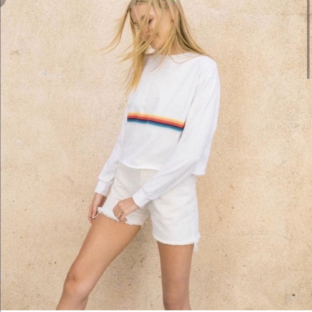 Brandy Melville John Galt Y2K Rainbow Striped Longsleeve Cropped Shirt